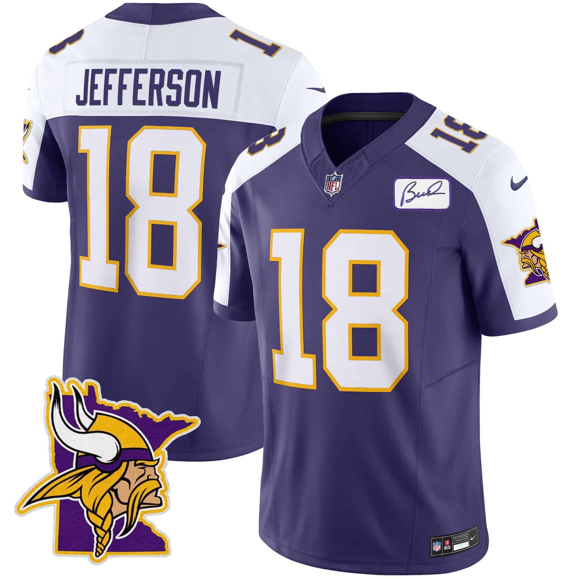 Men Minnesota Vikings #18 Jefferson Purple 2024 Nike Patch Classic Limited NFL Jersey